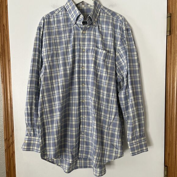 Peter Millar Mens Long Sleeve Blue Yellow Plaid Button Down Shirt Size Large - Picture 1 of 15
